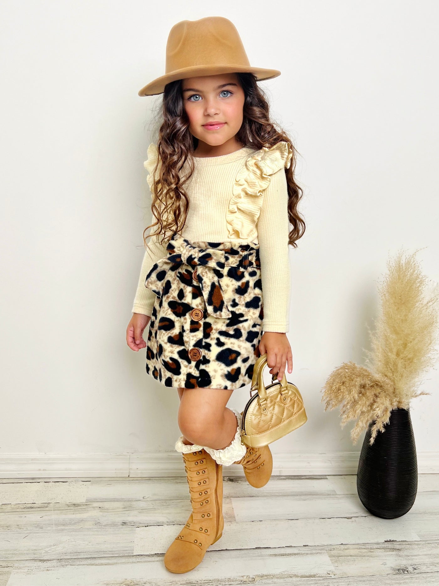 Purrfectly Chic Sweater & Leopard Print Skirt Set