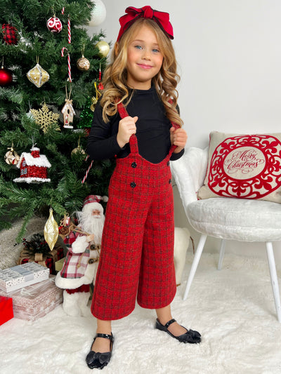 Cozy Couture Turtleneck Top And Flannel Overalls Set