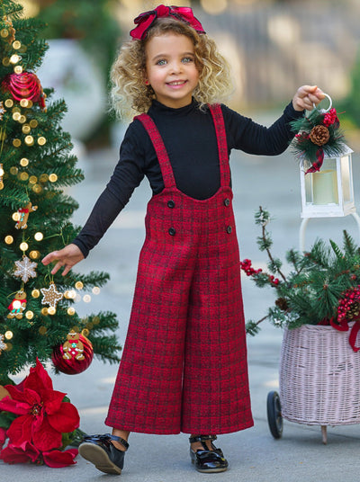 Mia Belle Girls Turtleneck Top & Flannel Overalls Set | Winter Outfits