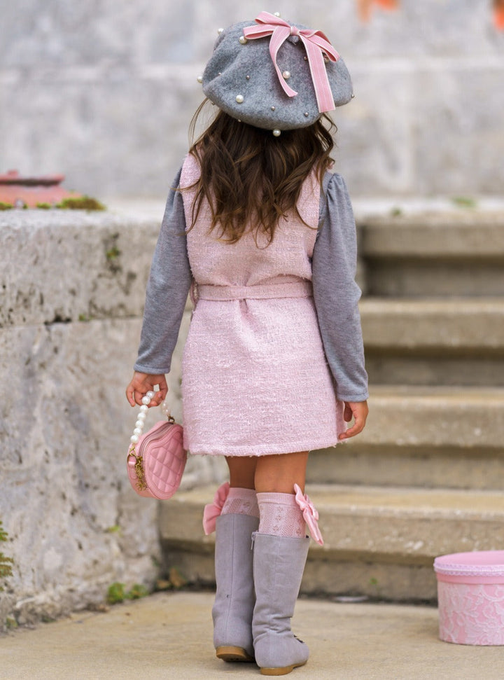 Forever Chic Black Sweater & Belted Pink Dress Set