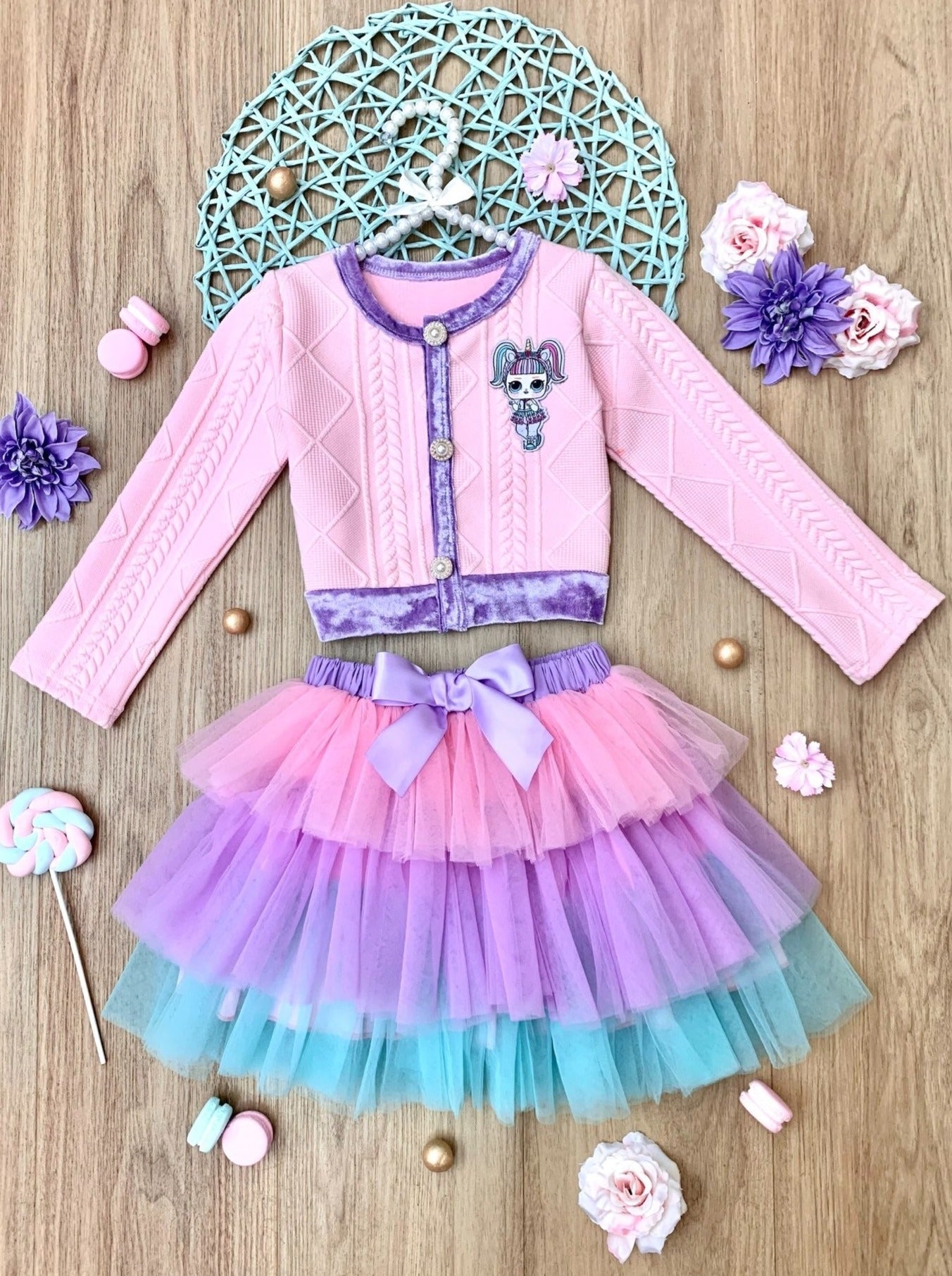 L.O.L. SURPRISE! x Mia Belle Girls Unicorn Pastel Tutu Skirt Set
