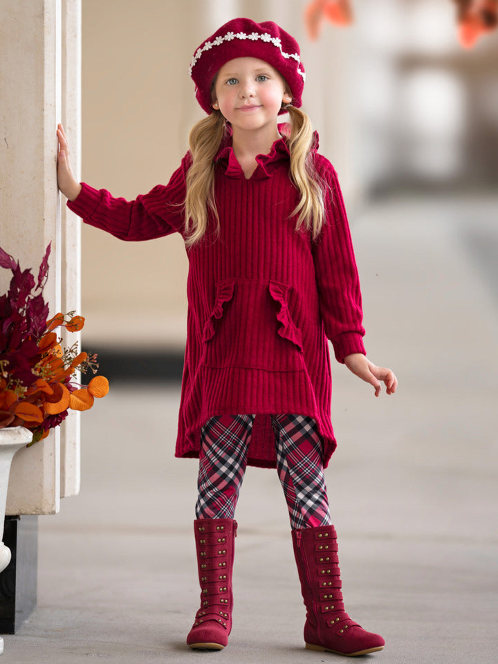 Festive Plaid Girls Hooded Tunic and Legging Set