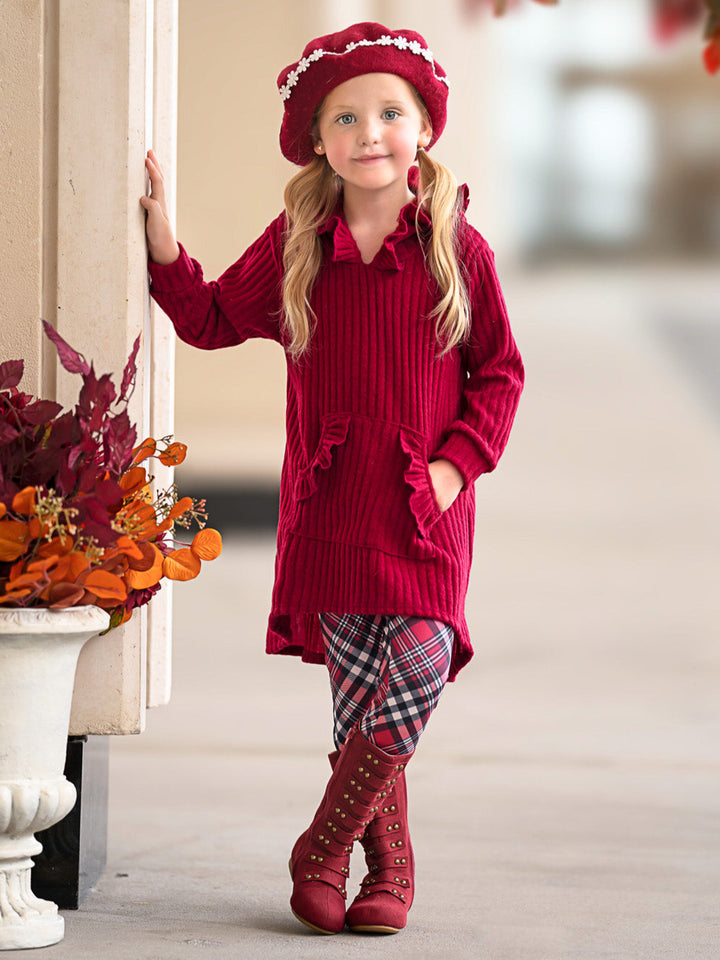 Festive Plaid Girls Hooded Tunic and Legging Set