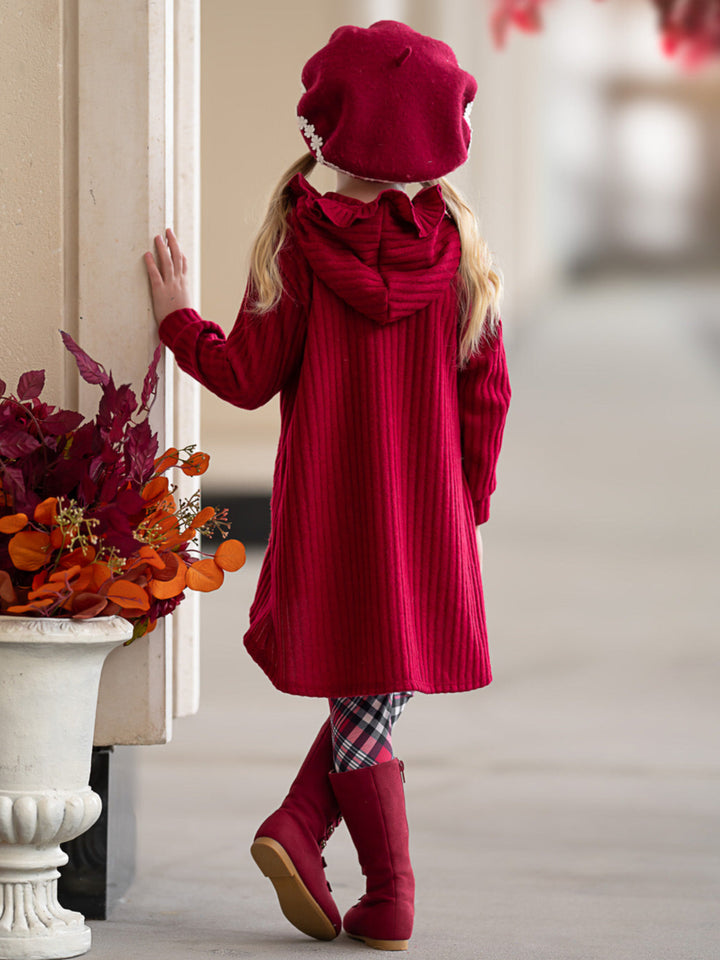 Festive Plaid Girls Hooded Tunic and Legging Set