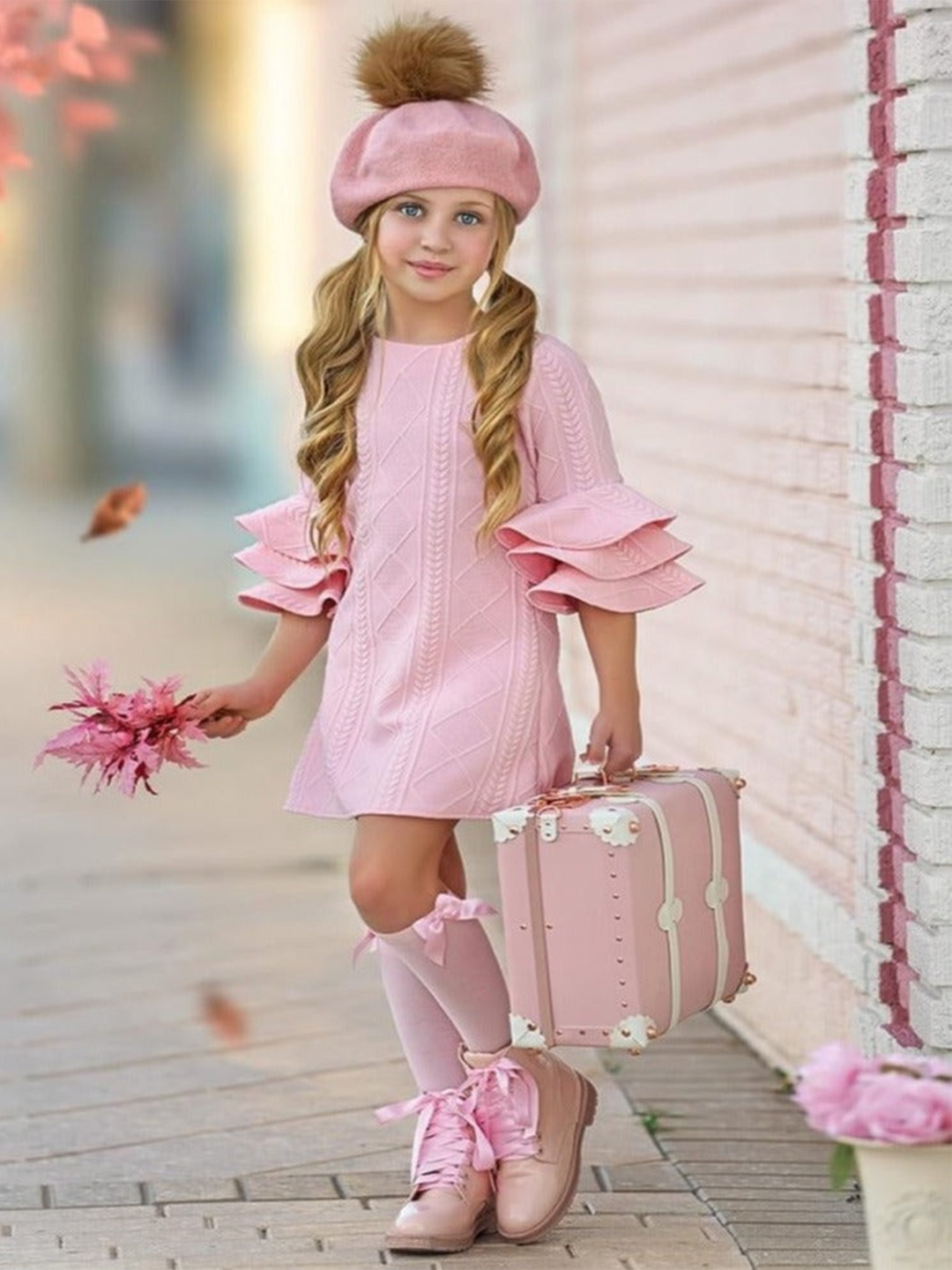 Best Pick Pink Ruffle Sleeve Sweater Dress – Mia Belle Girls