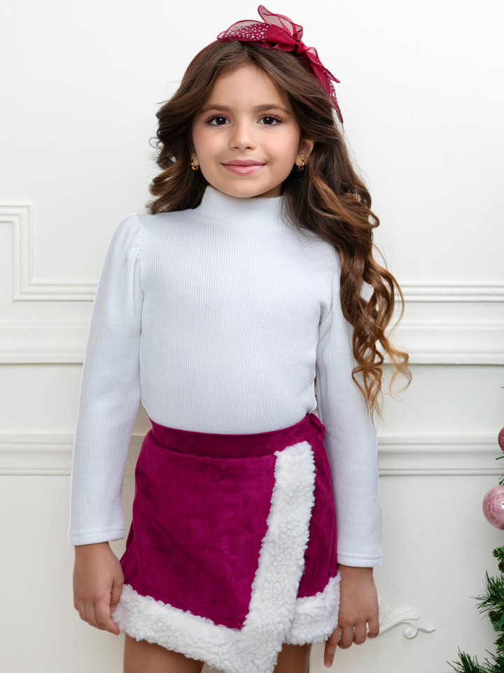 Cozy Long Sleeve Top and Faux Suede Berry Skort Set