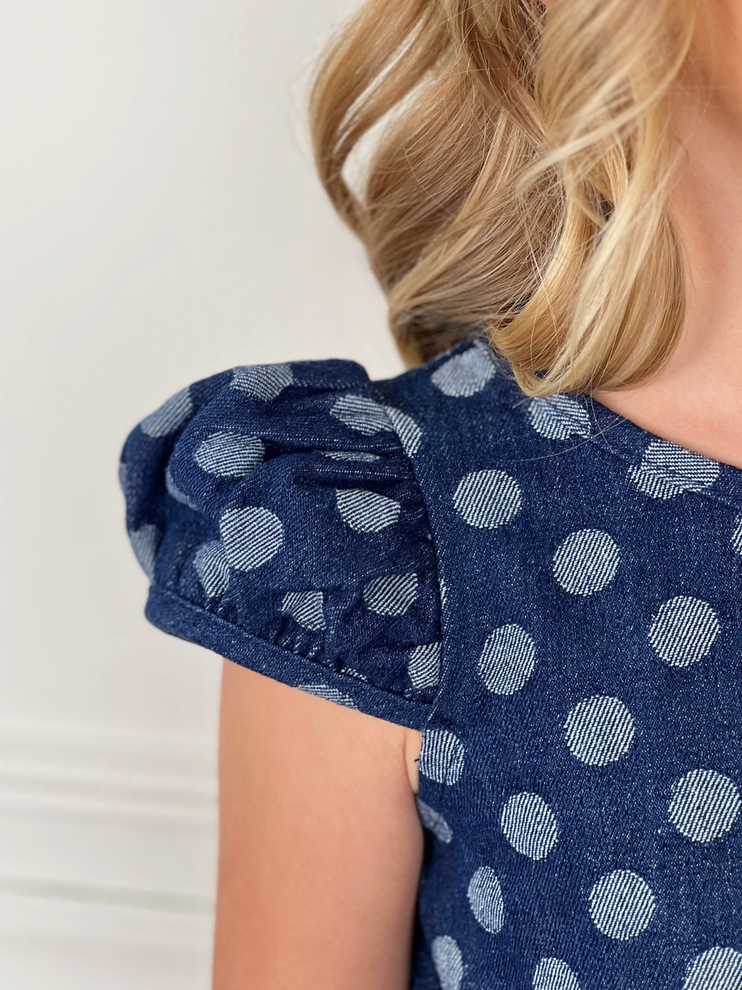 Polka Dot Peplum Denim Top and Skirt Set