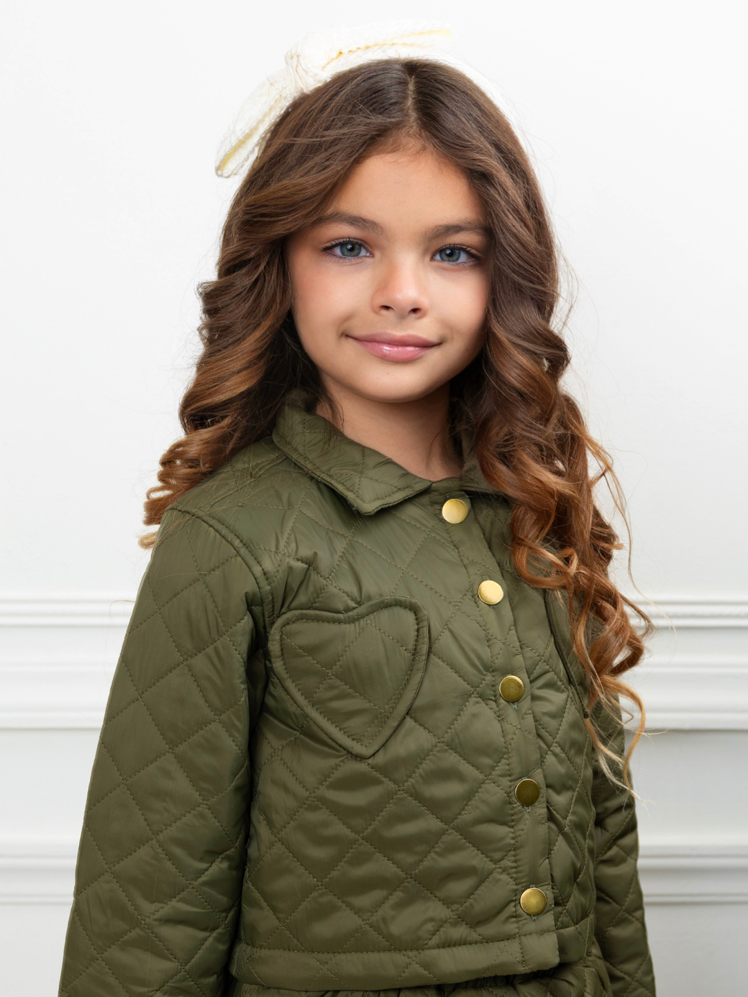 Olive Heart Nylon Quilted Jacket and Matching Skirt Set
