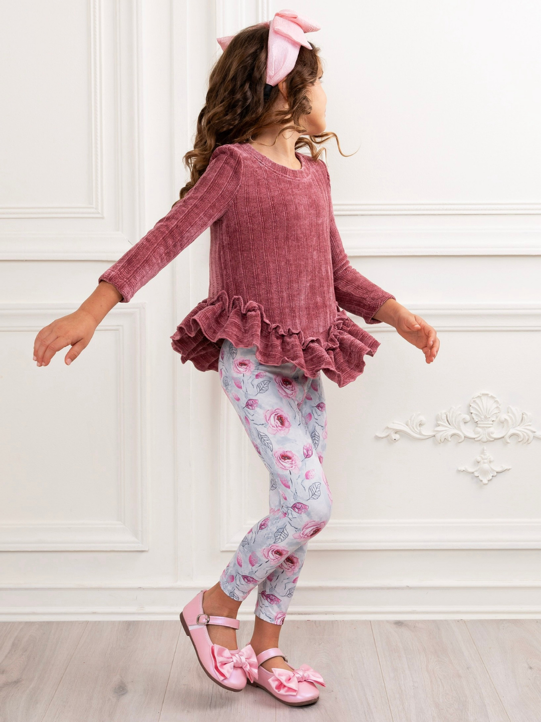 Mauvy Rose Ruffle Tunic and Legging Set