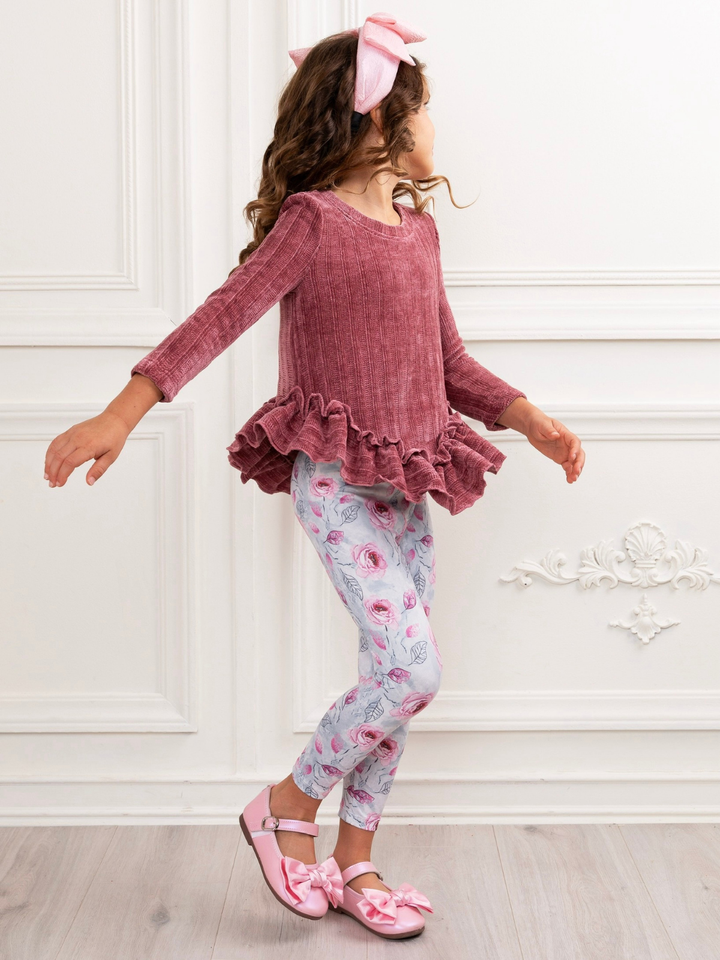Mauvy Rose Ruffle Tunic and Legging Set