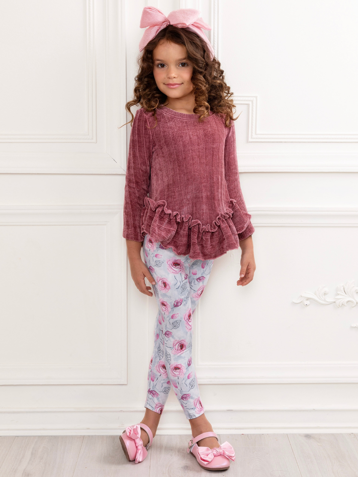Mauvy Rose Ruffle Tunic and Legging Set