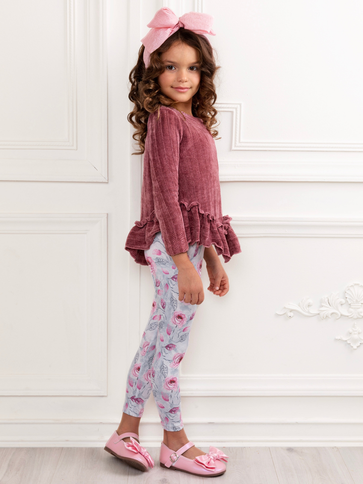 Mauvy Rose Ruffle Tunic and Legging Set