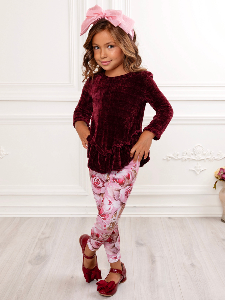 Berry Ruffle Tunic and Floral Legging Set