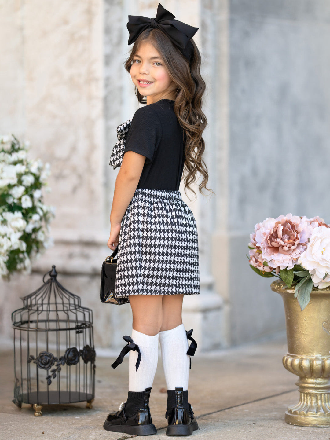 Houndstooth Bow Top and Aline Skirt Set