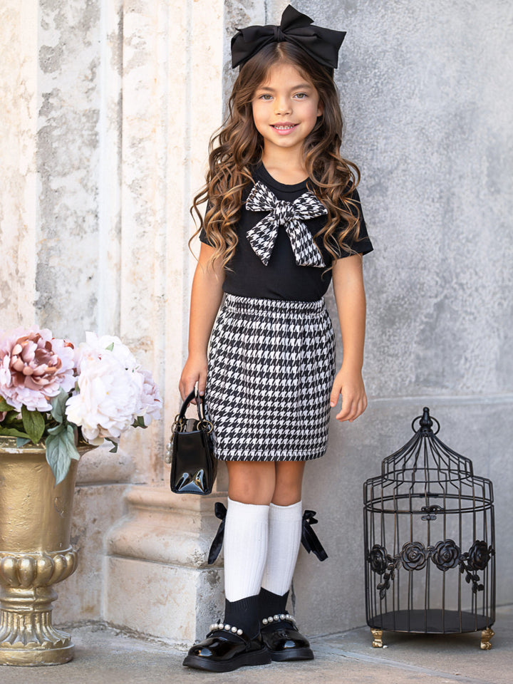 Houndstooth Bow Top and Aline Skirt Set
