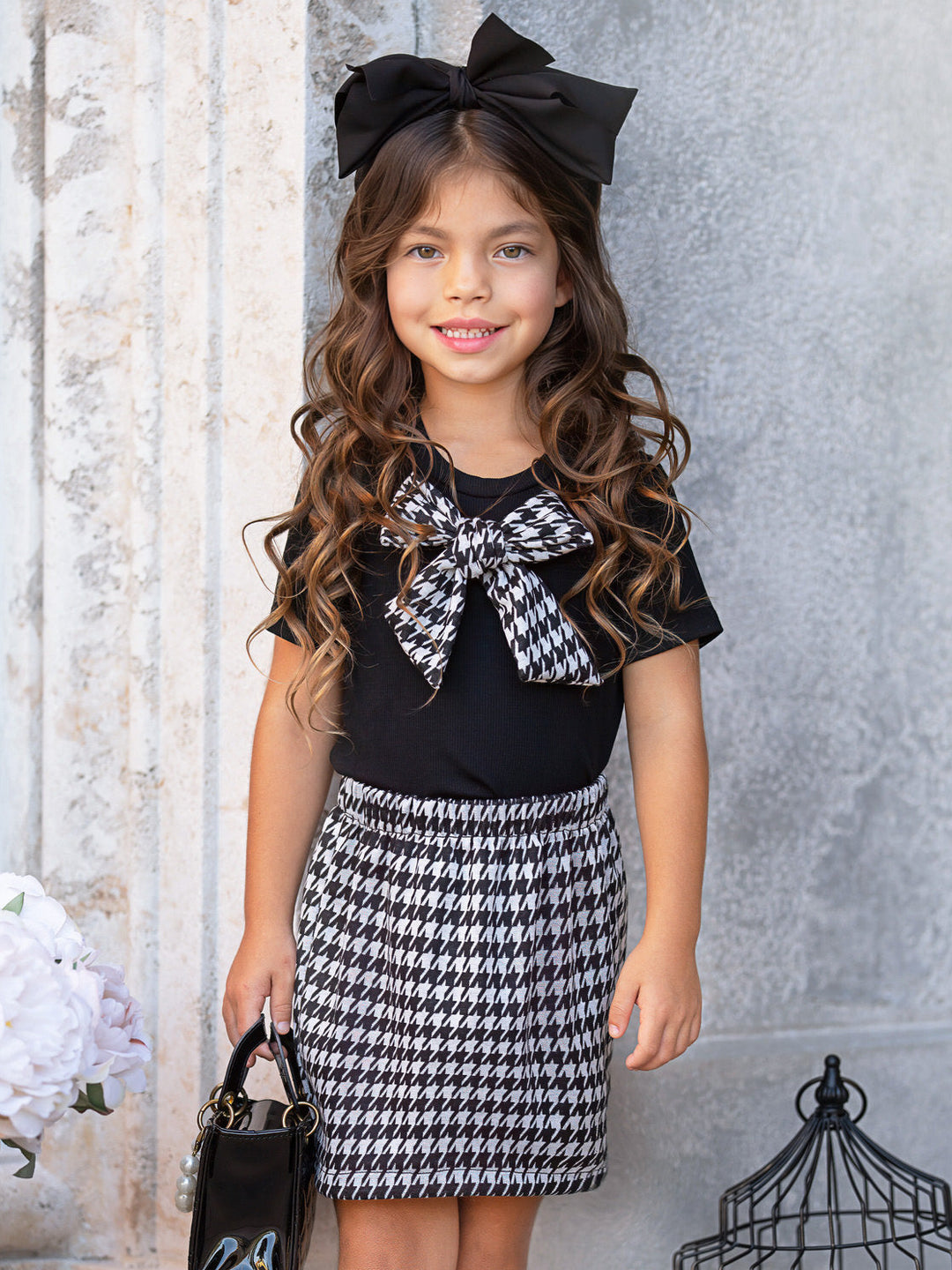 Houndstooth Bow Top and Aline Skirt Set