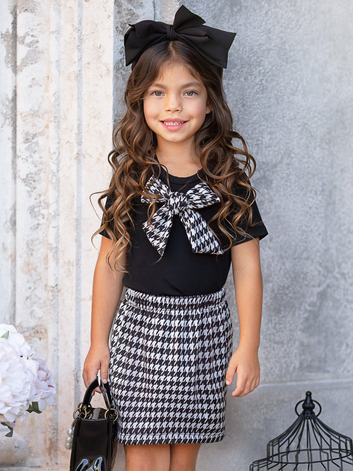 Houndstooth Bow Top and Aline Skirt Set
