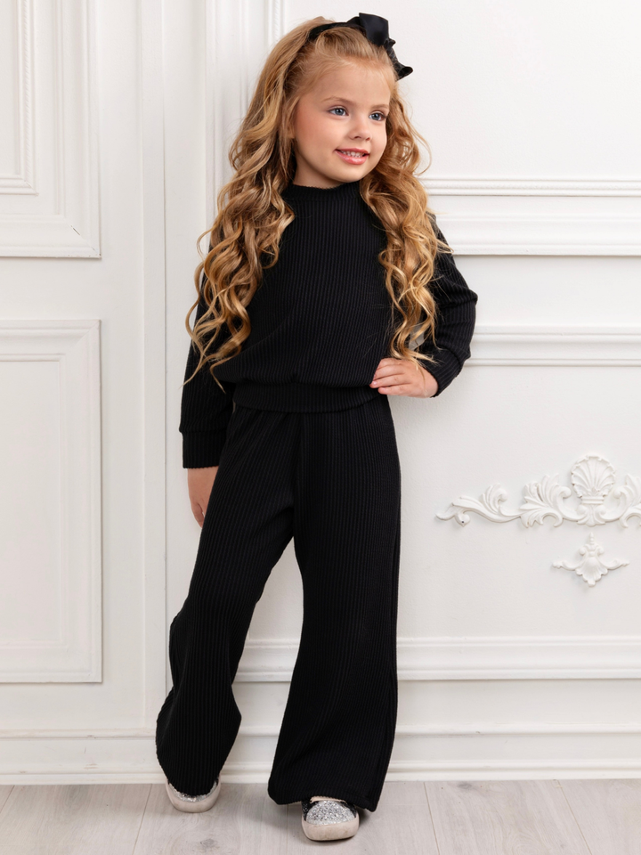 Chic In Black Ribbed Top and Pant Lounge Set