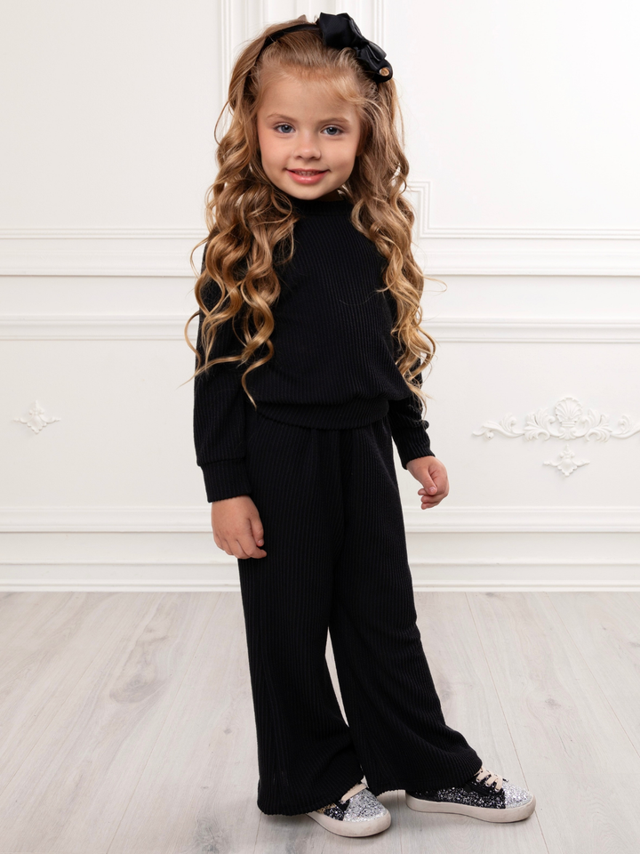 Chic In Black Ribbed Top and Pant Lounge Set