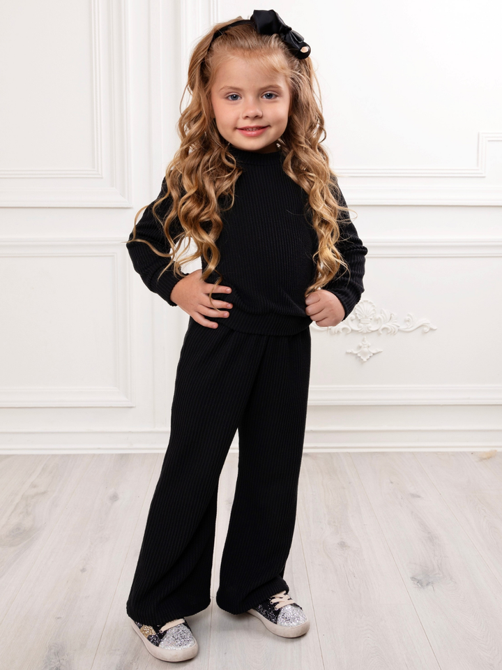 Chic In Black Ribbed Top and Pant Lounge Set