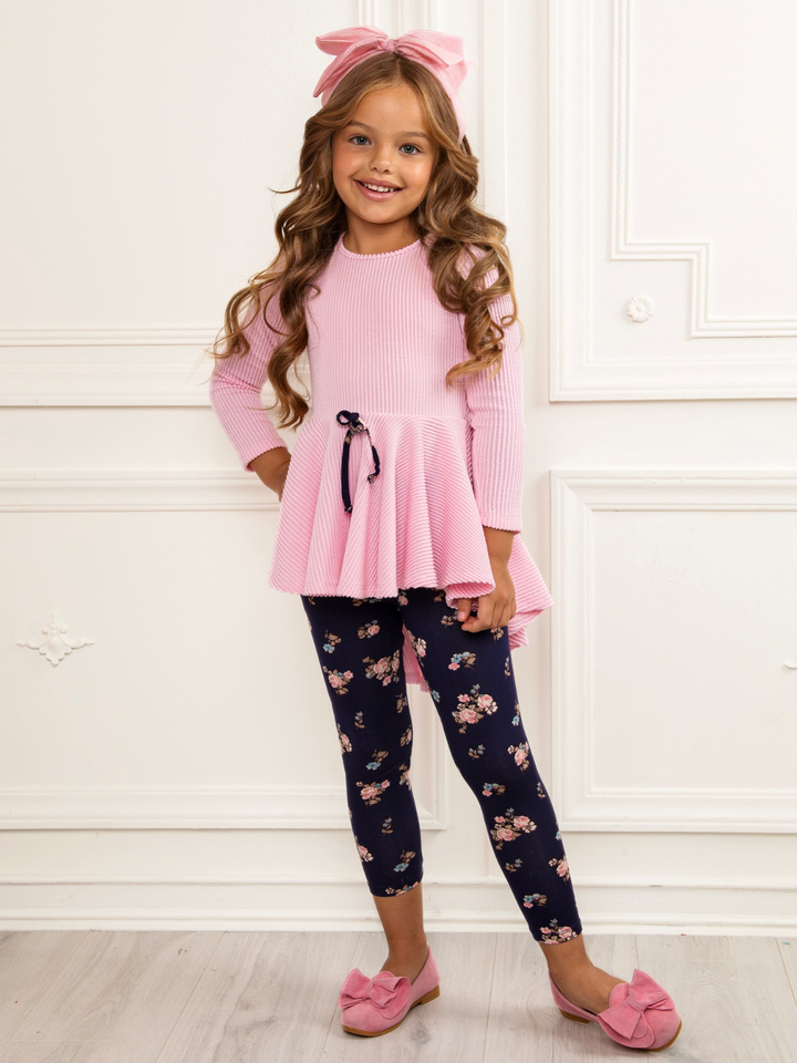 Pink Ribbed Hi-Lo Tunic and Floral Legging Set