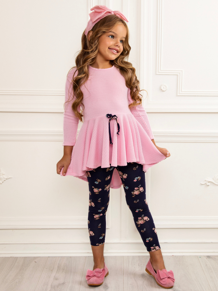 Pink Ribbed Hi-Lo Tunic and Floral Legging Set