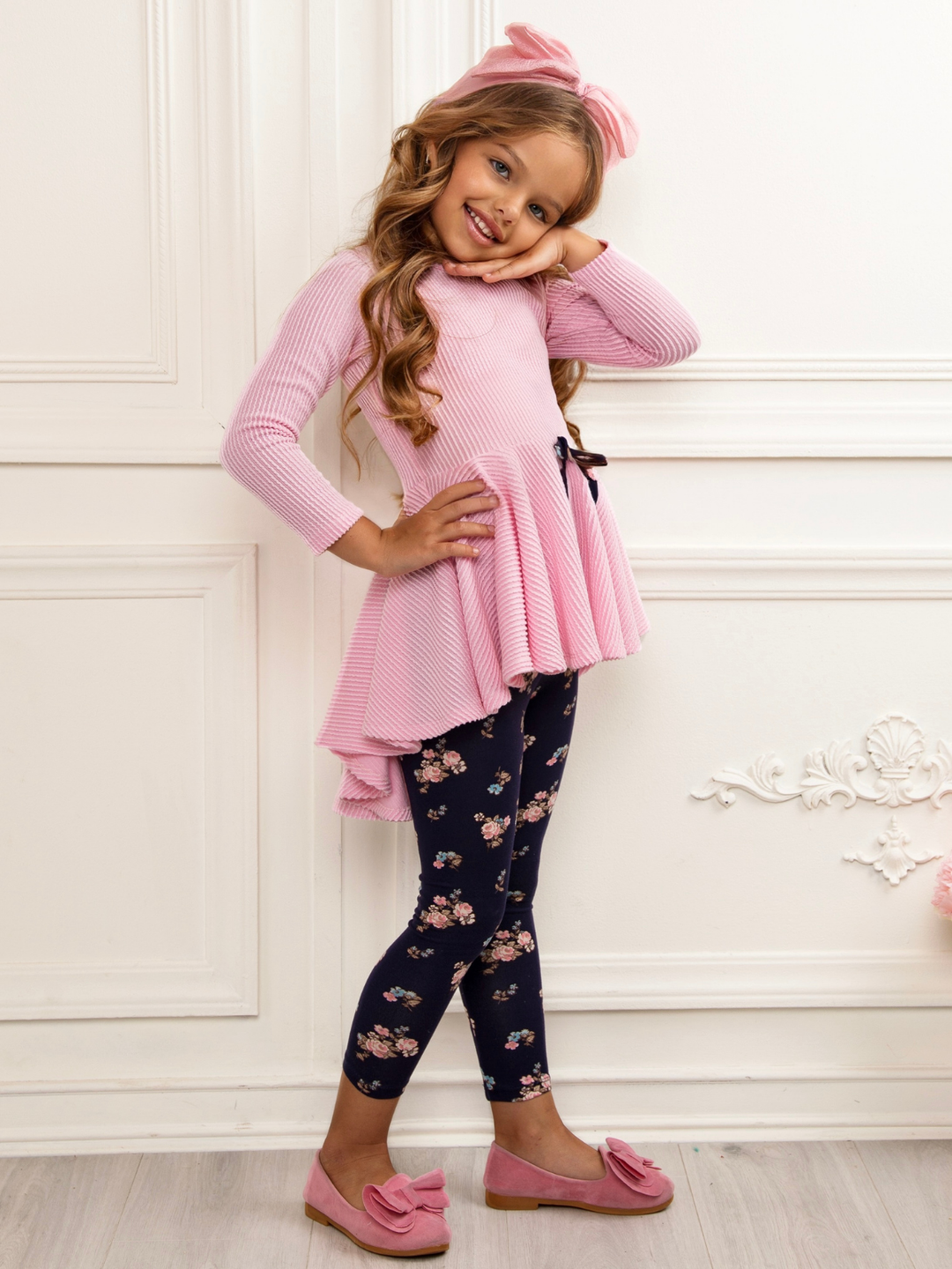 Pink Ribbed Hi-Lo Tunic and Floral Legging Set