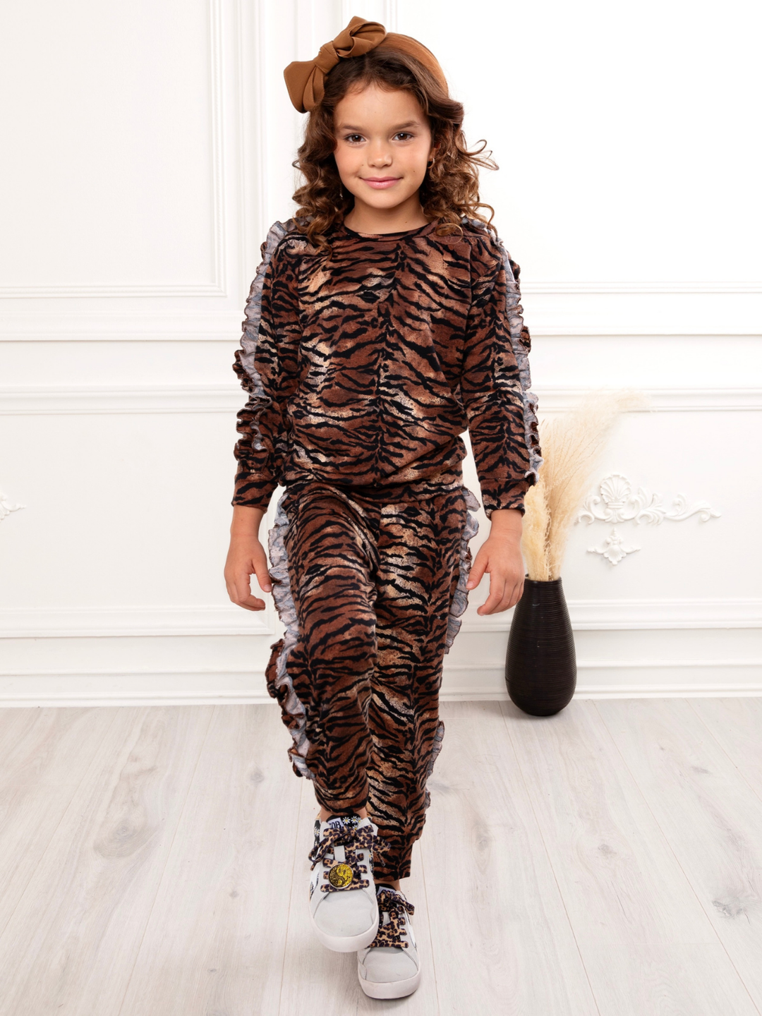 Wild Thing Tiger Print Ruffle Top and Lounge Pant Set