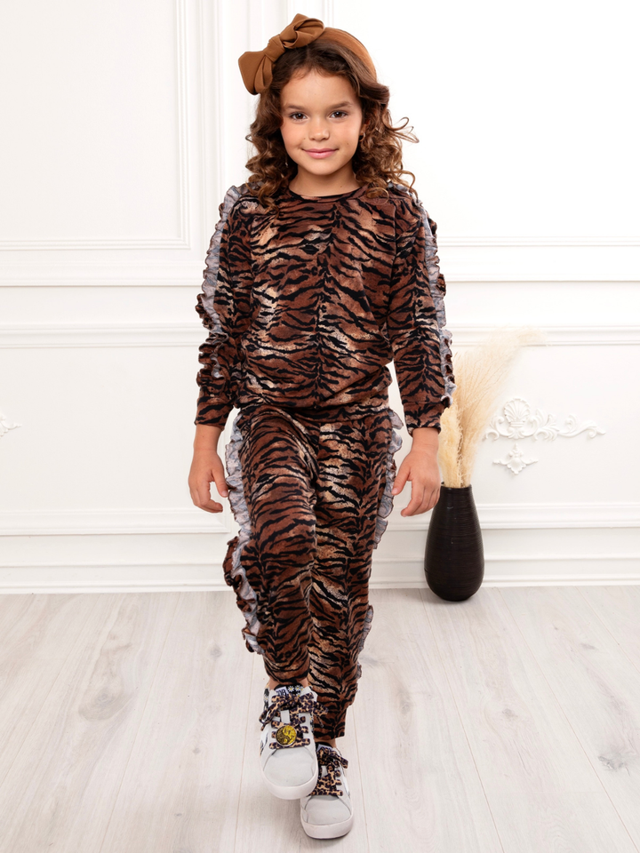 Wild Thing Tiger Print Ruffle Top and Lounge Pant Set