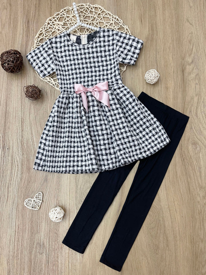 Black Plaid Bow Hi-Lo Tunic and Legging Set