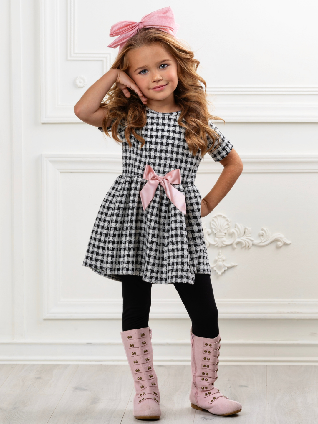 Black Plaid Bow Hi-Lo Tunic and Legging Set