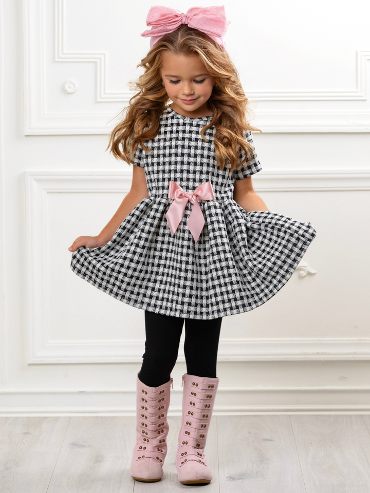 Black Plaid Bow Hi-Lo Tunic and Legging Set