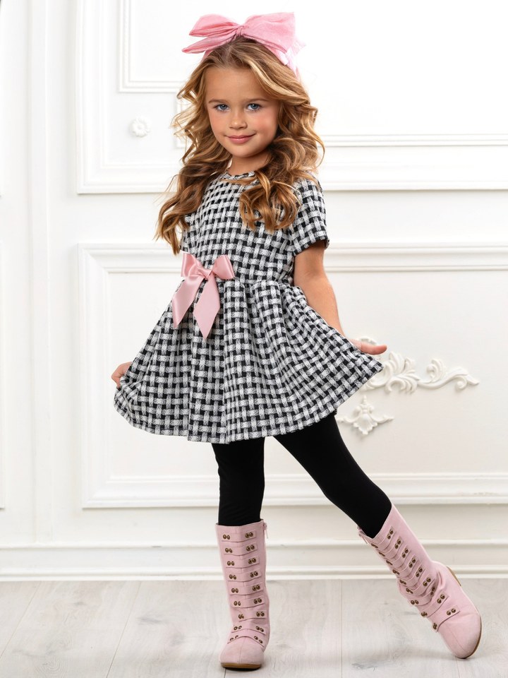 Black Plaid Bow Hi-Lo Tunic and Legging Set