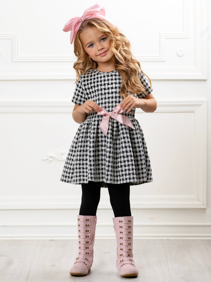 Black Plaid Bow Hi-Lo Tunic and Legging Set