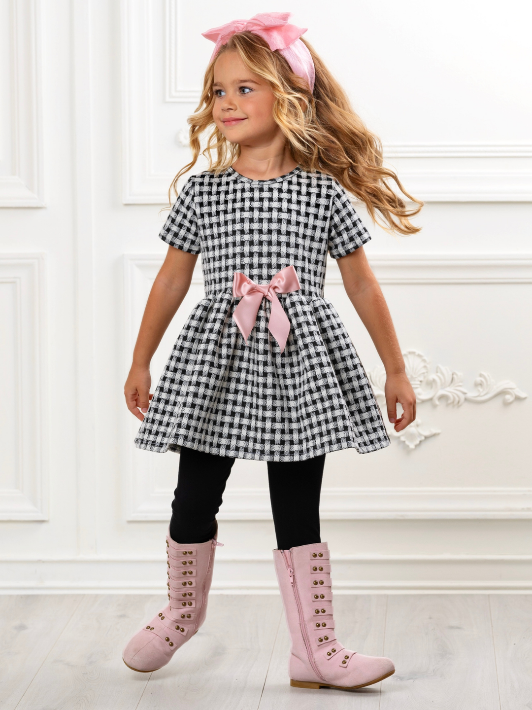 Black Plaid Bow Hi-Lo Tunic and Legging Set