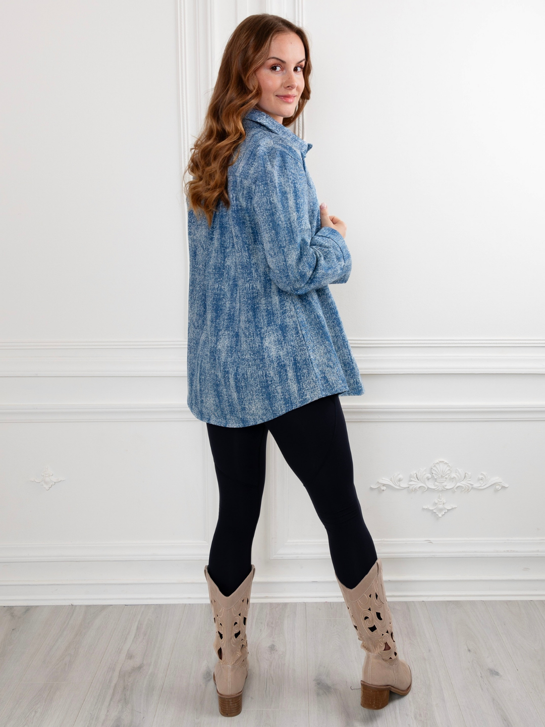 Mommy and Me Glam Glitter Light Medium Wash Denim Shacket