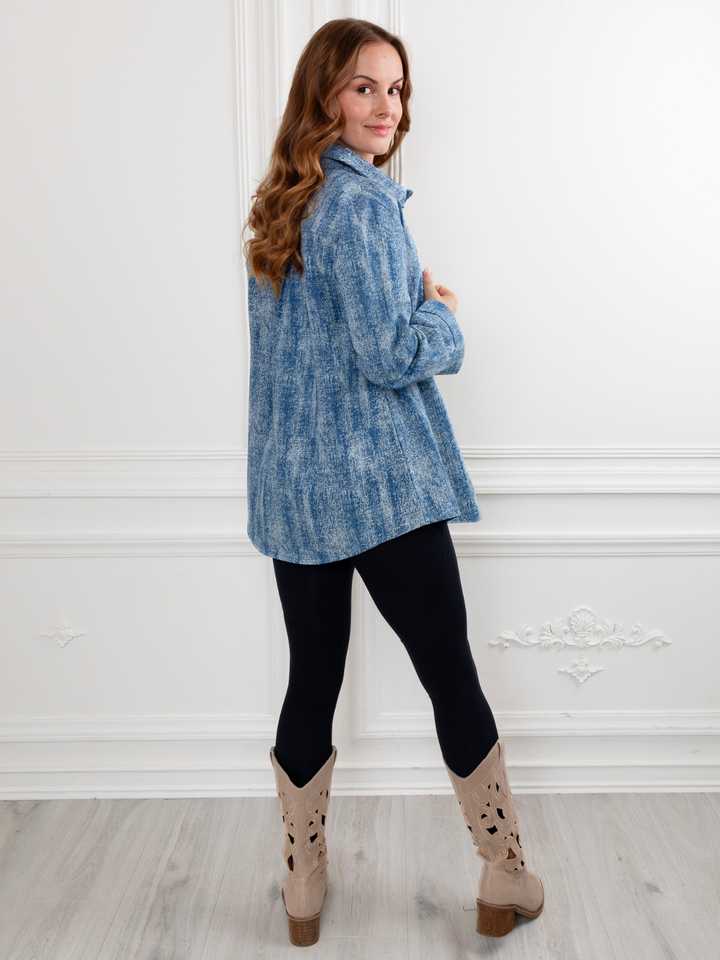 Mommy and Me Glam Glitter Light Medium Wash Denim Shacket