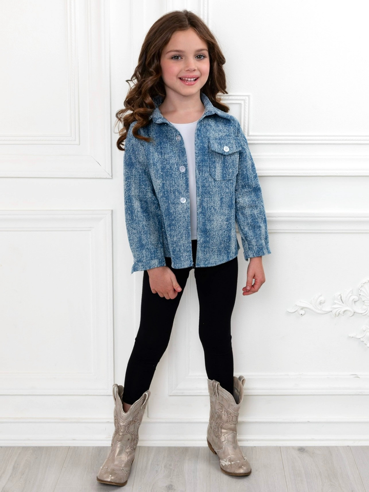 Mommy and Me Glam Glitter Light Medium Wash Denim Shacket