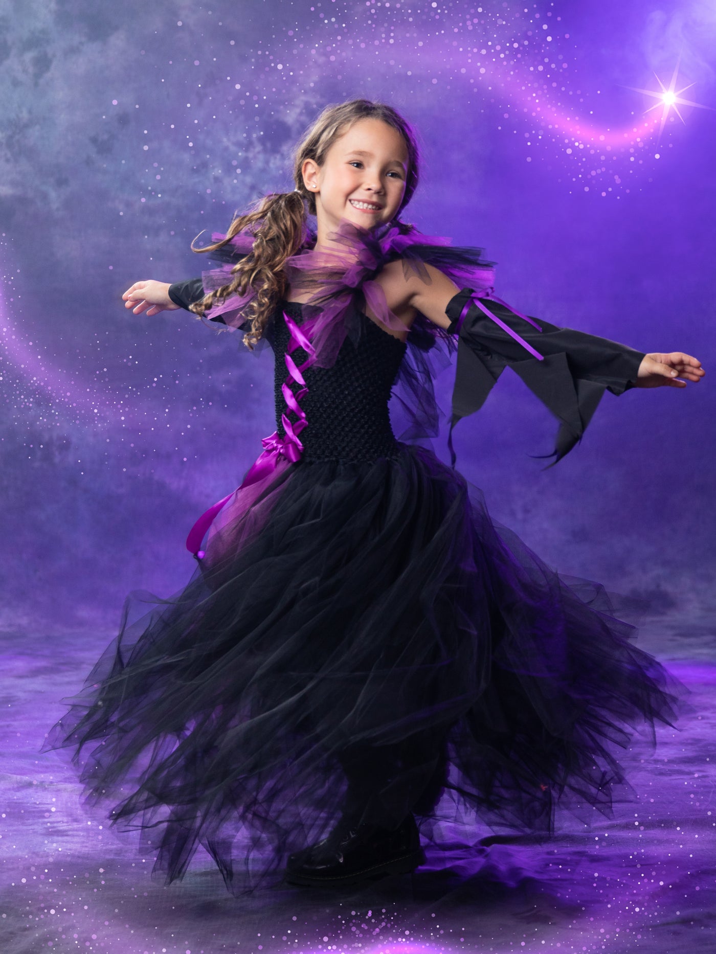 NWT Girls Large 10-12 Black Purple Witch Halloween Dance Party Dress  Costume L