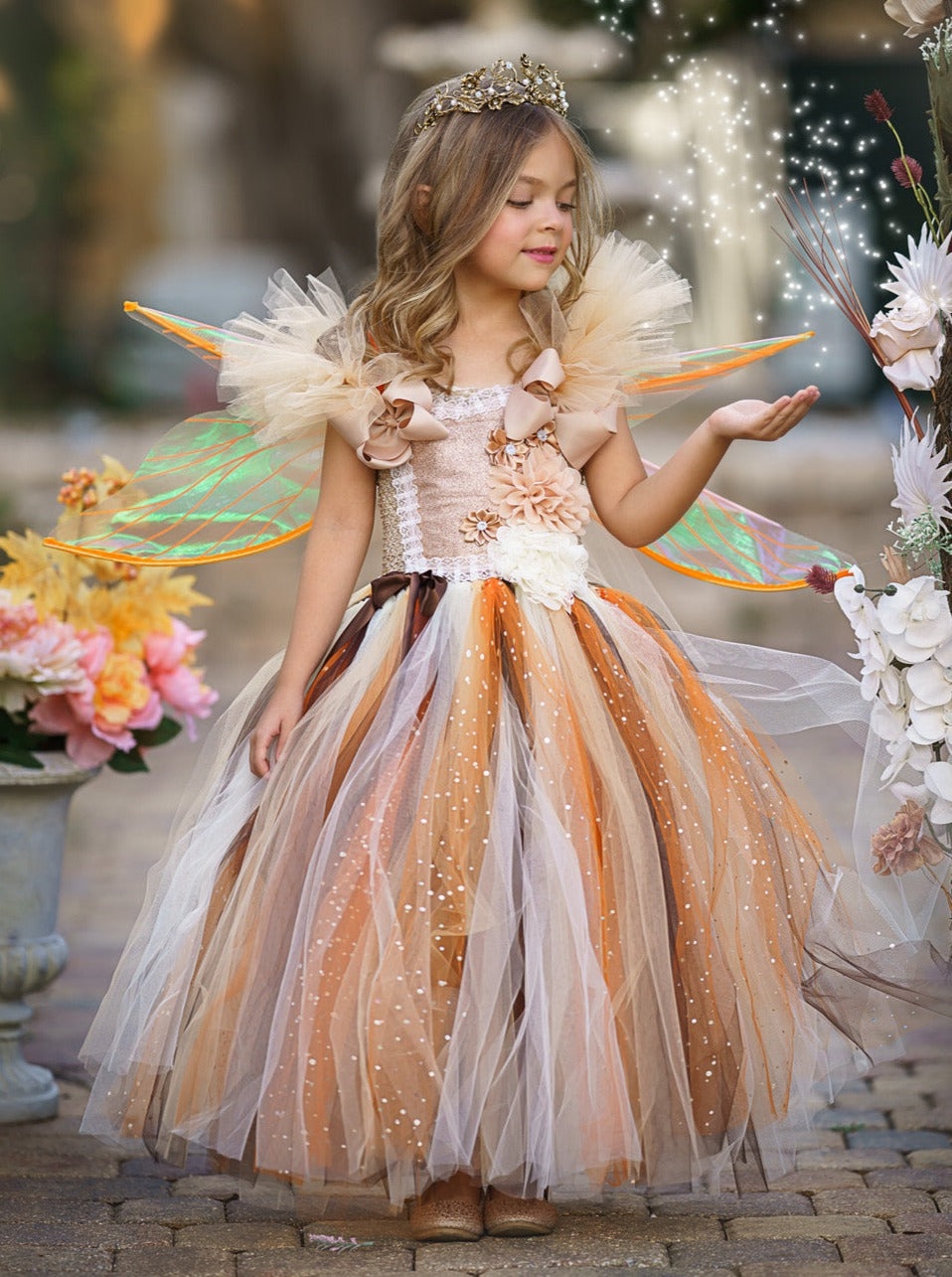 Girls Golden Fairy Sparkle Tutu Costume Dress - Main Image