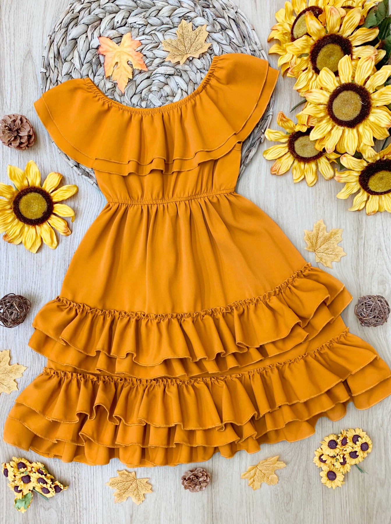 Marigold Sunset Tiered Ruffle Midi Dress – Mia Belle Girls