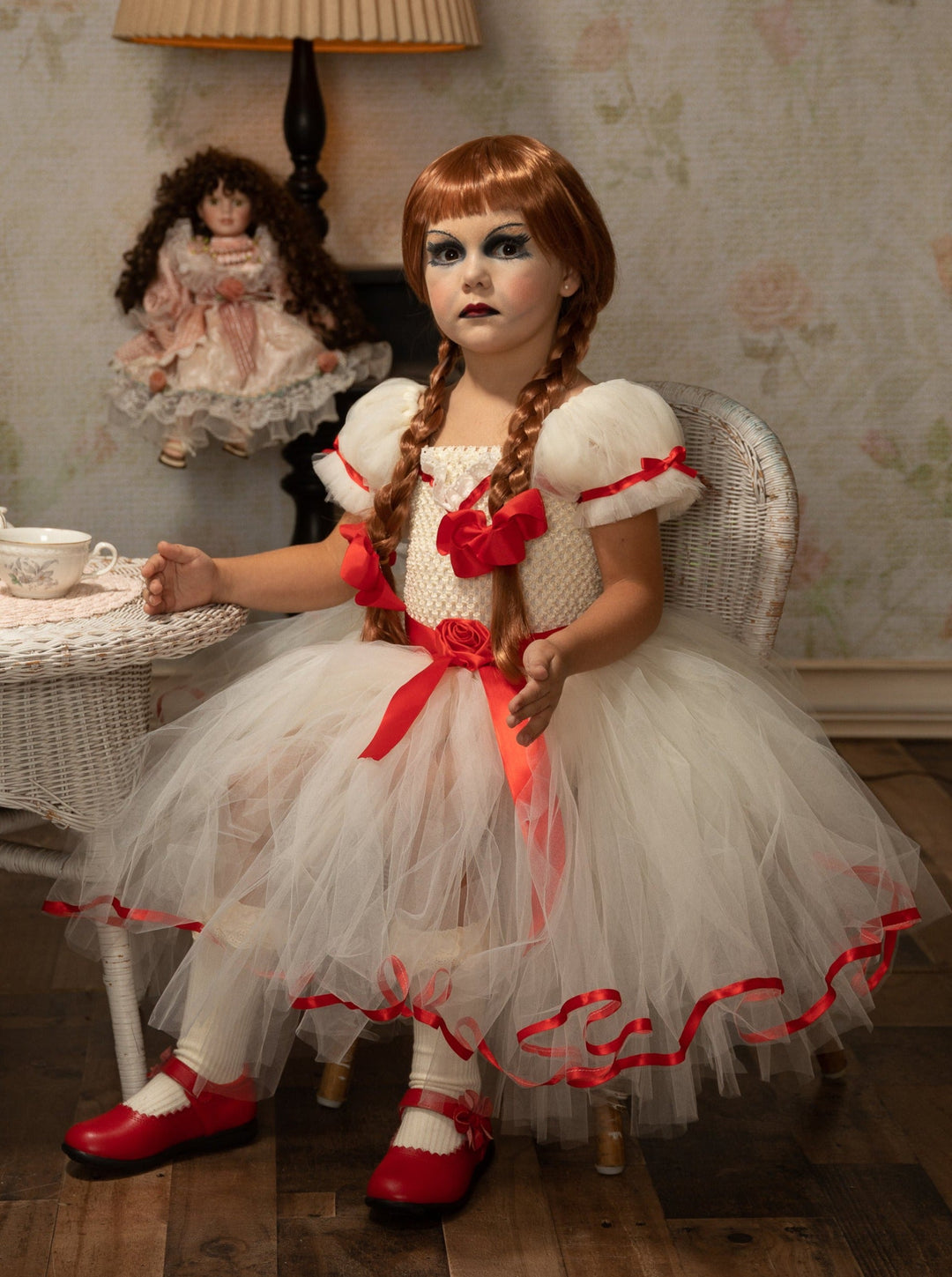 Girls Haunted Doll Inspired Tutu Costume Dress White / 7Y Girls Haunted Doll Inspired Tutu Costume Dress White / 7Y