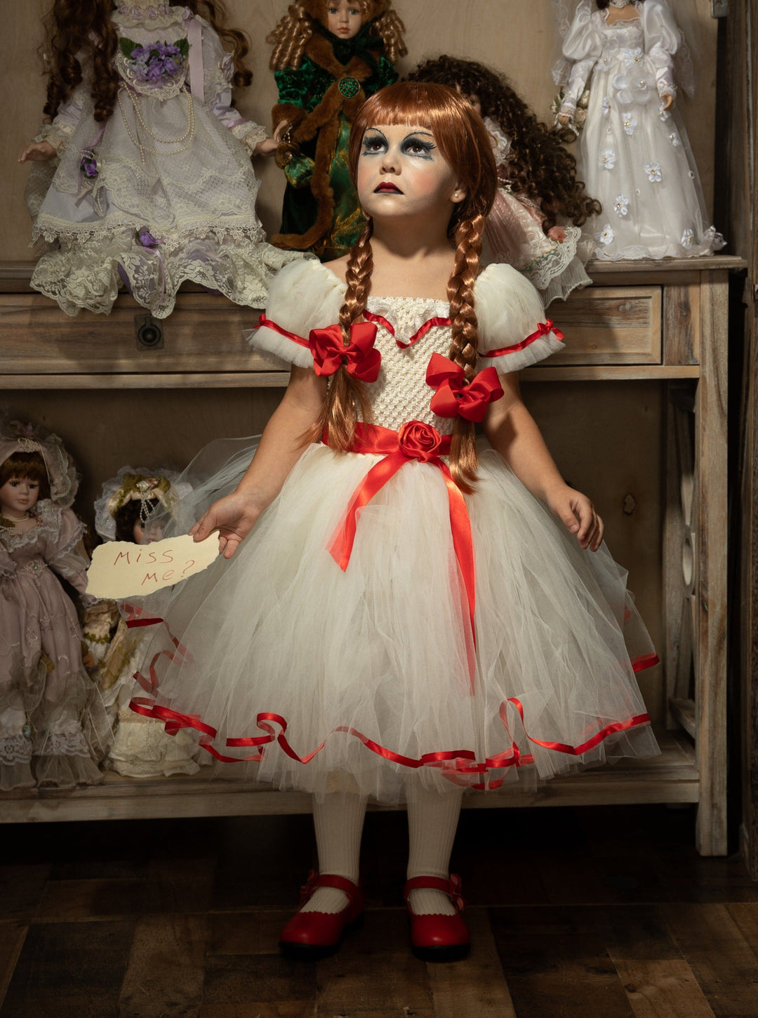 Girls Haunted Doll Inspired Tutu Costume Dress White / 7Y Girls Haunted Doll Inspired Tutu Costume Dress White / 7Y