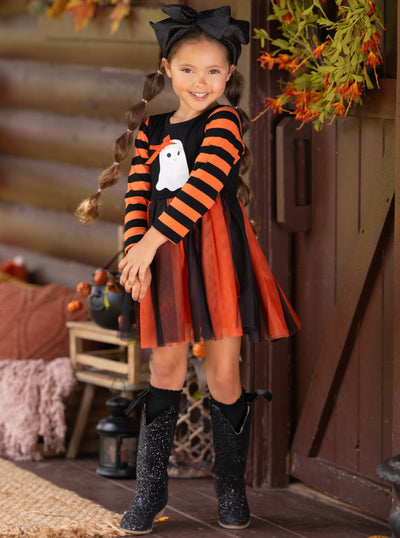Mia Belle Girls Striped Sleeve Tutu Dress | Girls Halloween Apparel