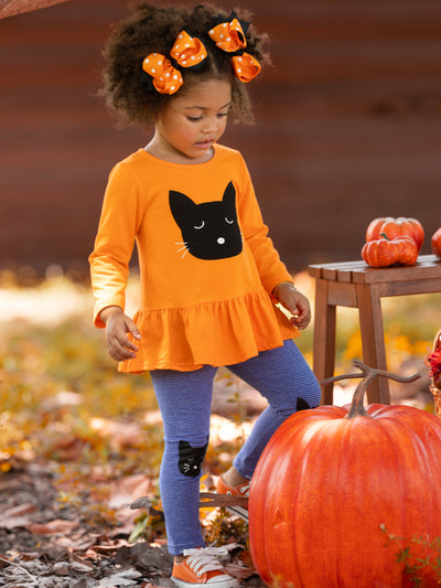 Girls Halloween Outfit | Cat Tunic & Legging Set - Mia Belle Girls