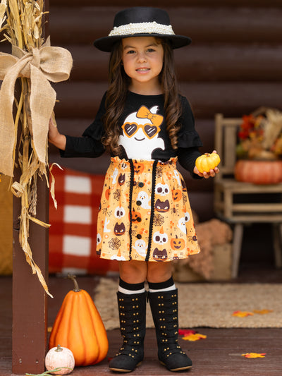 Girls Halloween Apparel | Cute Ghost Top & Skirt Set - Mia Belle Girls