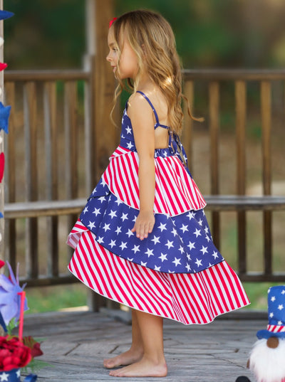 Girls 4th of July Dresses | Sleeveless US Flag Tiered Hi-Lo Dress