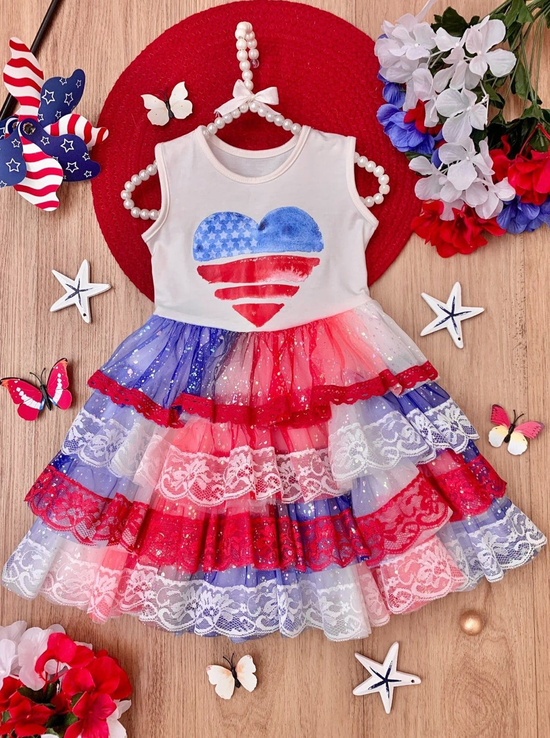 Patriotic Lace-Tiered Tutu Dress Mia Belle Girls Patriotic Lace-Tiered Tutu Dress Mia Belle Girls