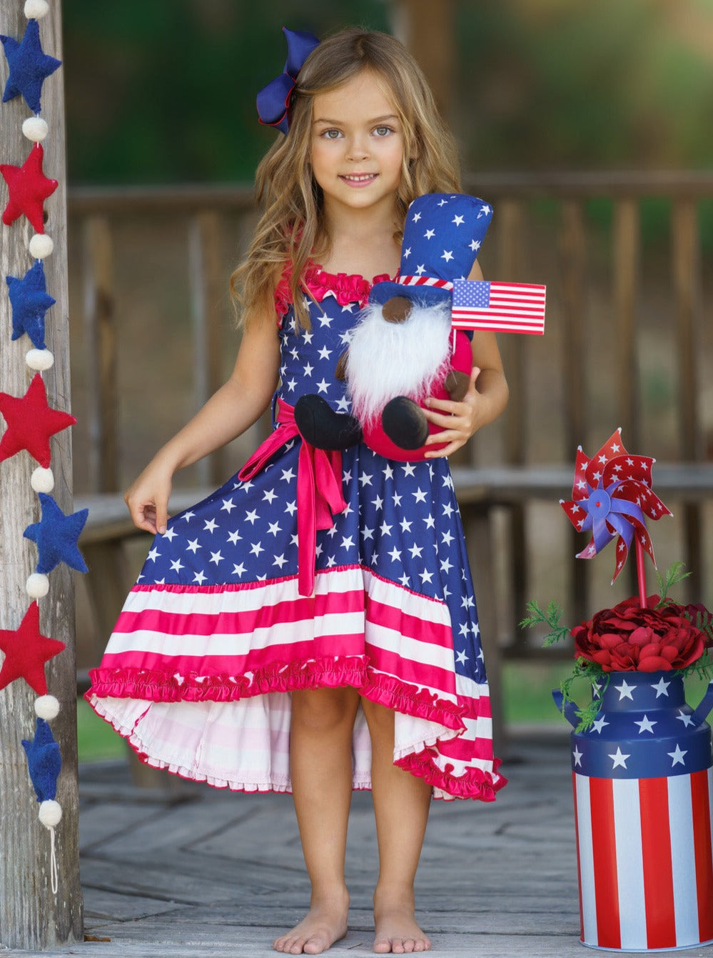 Girls 4th Of July Dresses | American Flag Ruffle Accent Twirl Dress