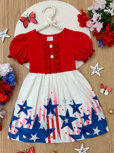 Mia Belle Girls Americana Puff Sleeve Dress | 4th Of July Dresses